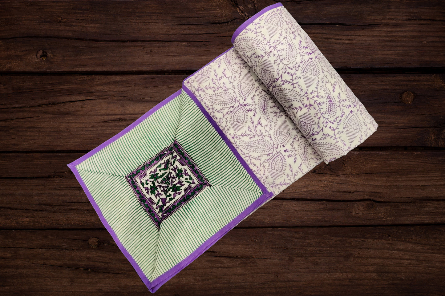 Cotton Blanket - Single Dohar ( 60 x 90 Inches) Green Pink Elephant