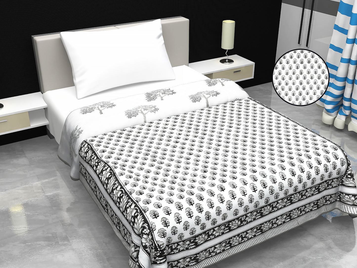 Cotton Blanket - Single Dohar ( 60 x 90 Inches) Grey Tree