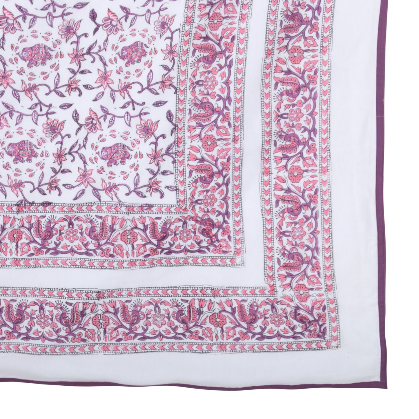 Block Printed Cotton Blanket - Double Dohar ( 90 x 108 Inches) - Pink Floral