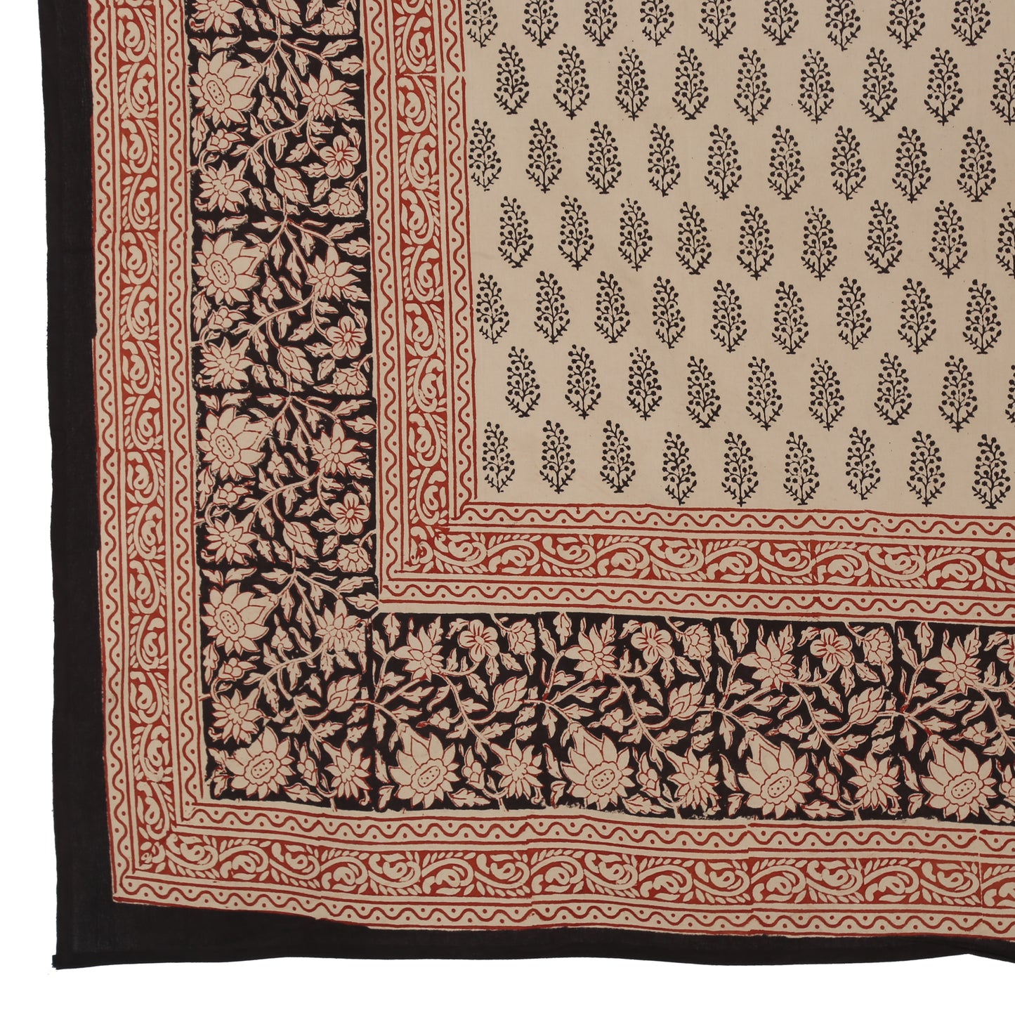 Cotton hand block printed king size bedsheet with pillow covers ( 100 x 108 inches) - Bagru Print
