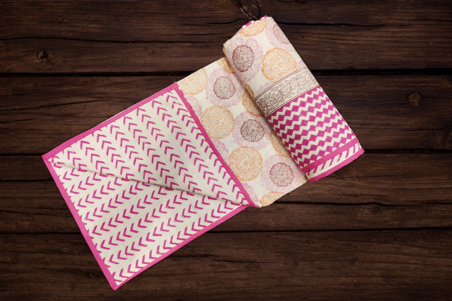 Cotton Blanket - Single Dohar ( 60 x 90 Inches) Orange-Pink Floral