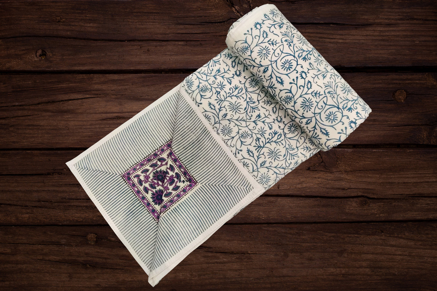 Cotton Blanket - Single Dohar ( 60 x 90 Inches) Pink Blue Paisley