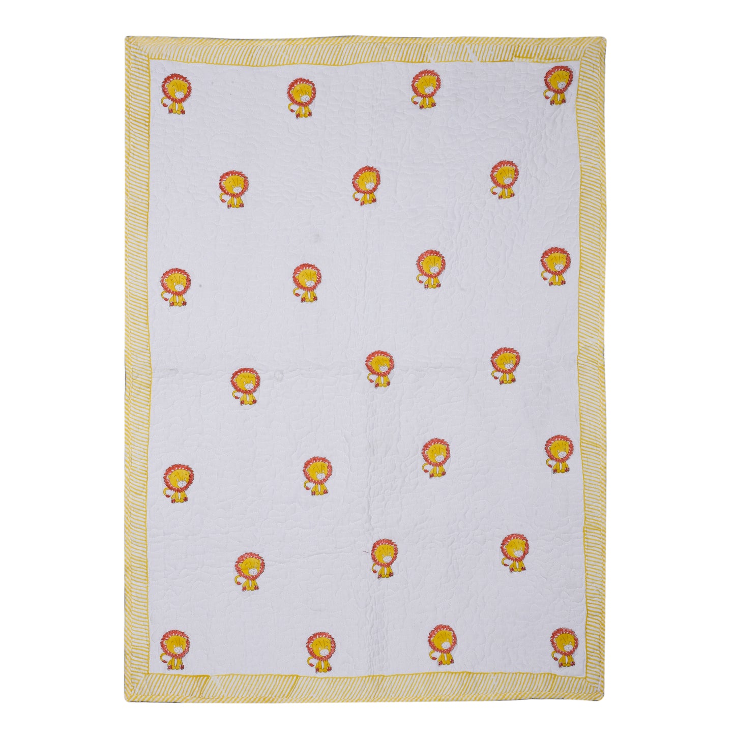 Hand Block Printed Cotton Baby Quilted blanket (light Rajai) – Quilted, 60x40 inches (100x150 cm) Yellow Lion
