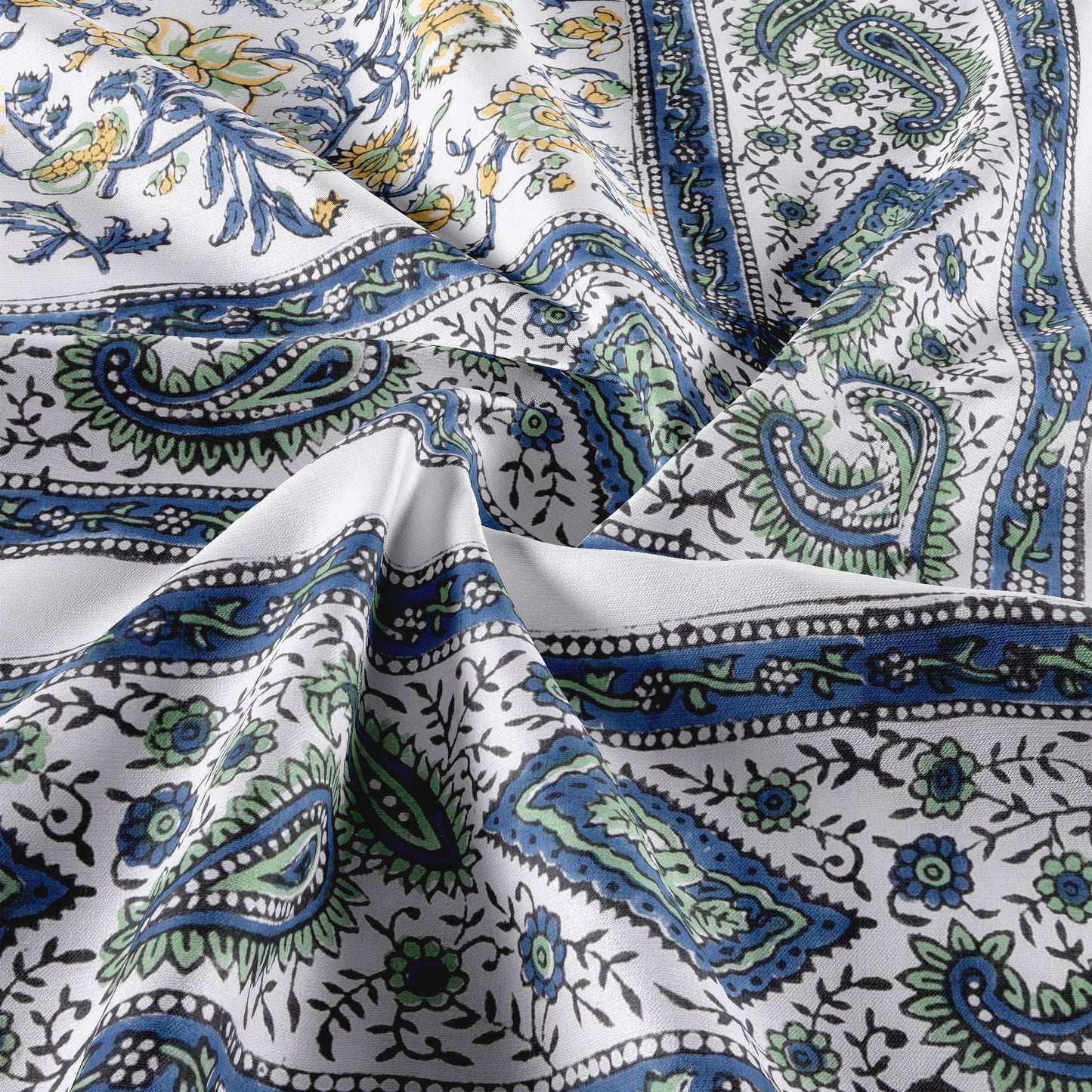 Cotton Blanket - Single Dohar ( 60 x 90 Inches) Green Yellow Blue Floral