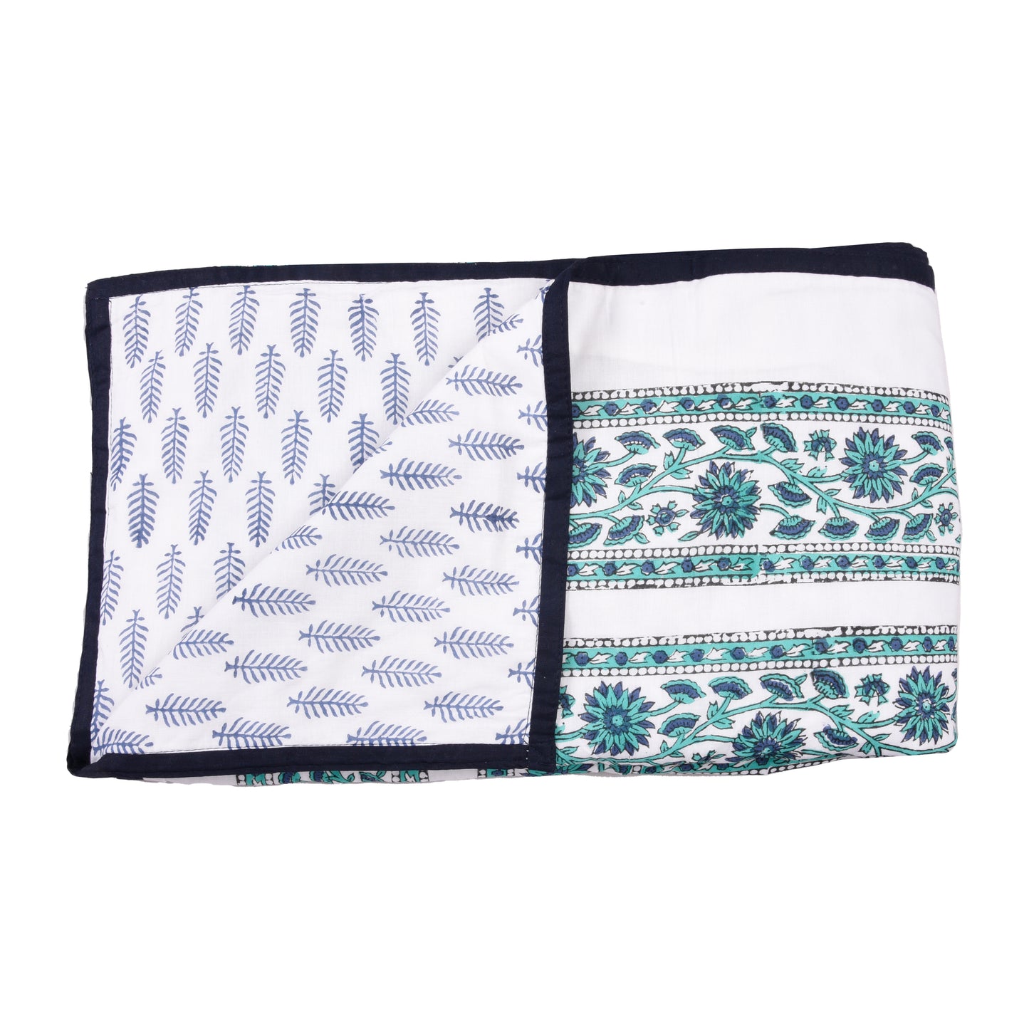 Cotton Blanket - Single Dohar ( 60 x 90 Inches) Blue Green Floral-N