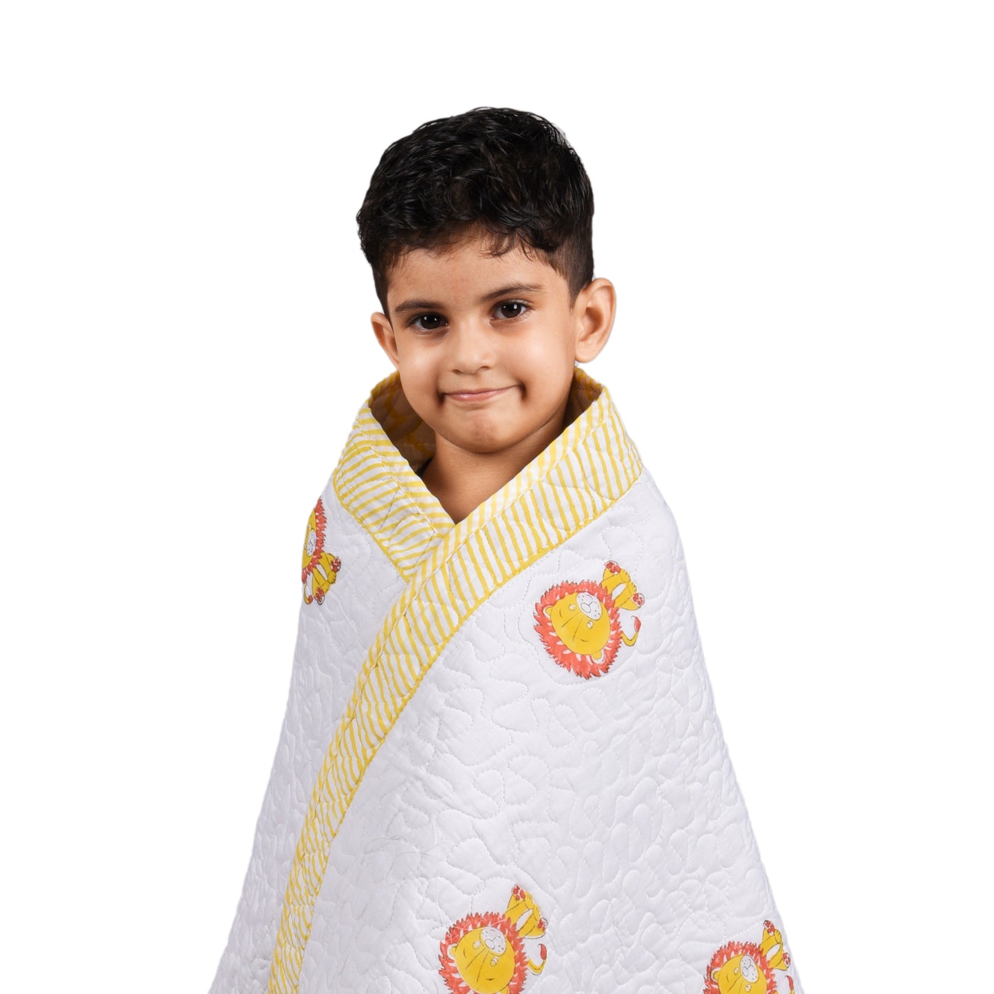 Hand Block Printed Cotton Baby Quilted blanket (light Rajai) – Quilted, 60x40 inches (100x150 cm) Yellow Lion