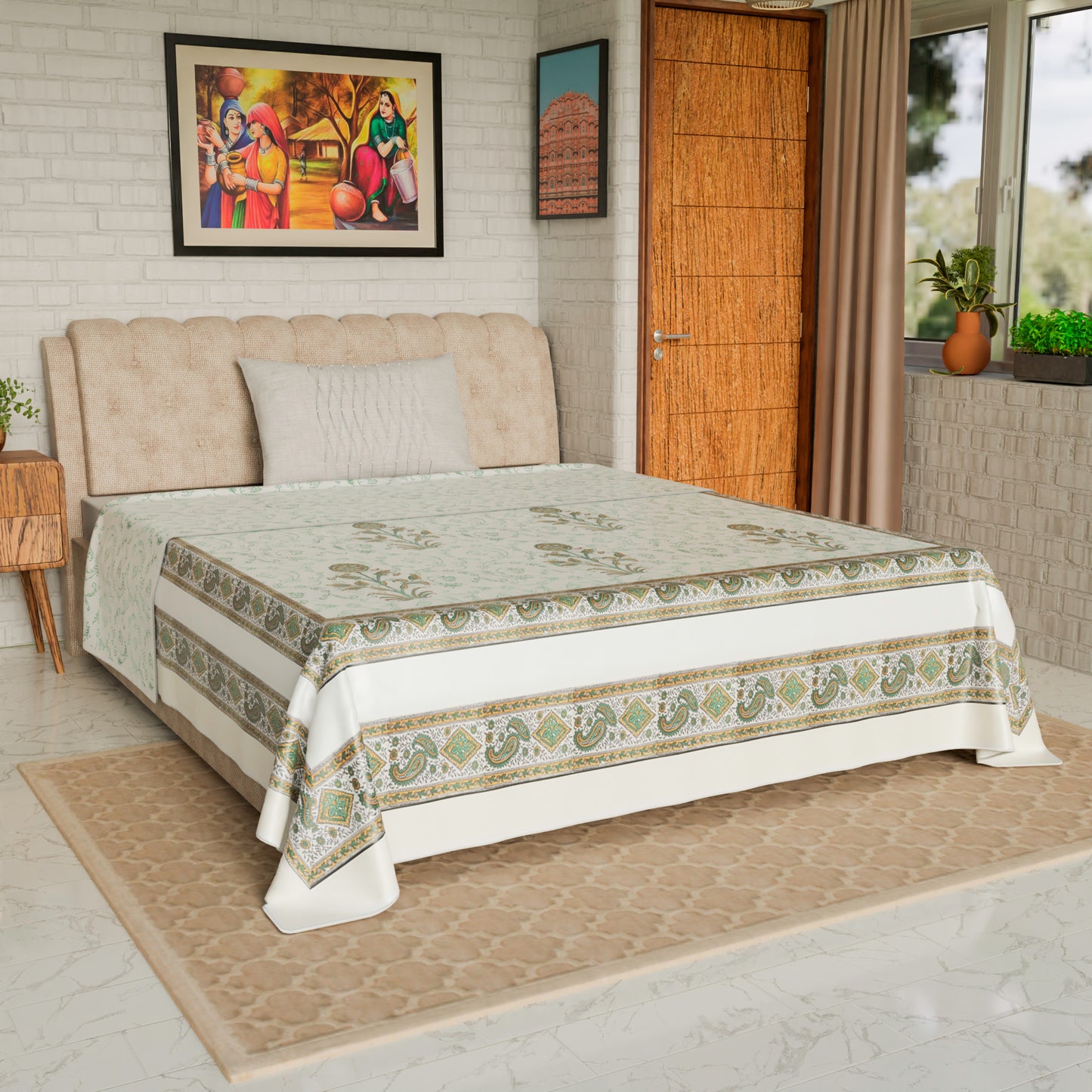 Cotton Blanket - Single Dohar ( 60 x 90 Inches) Brown Green Plant