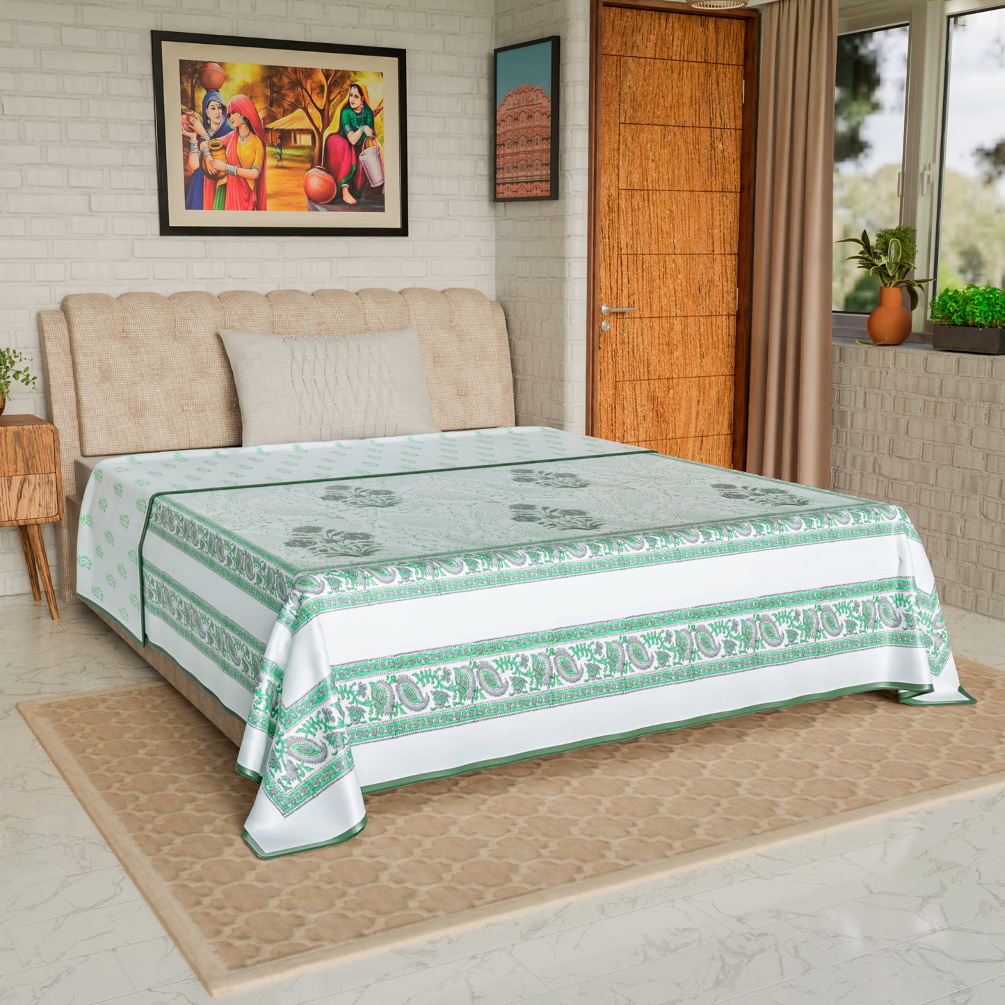 Cotton Blanket - Single Dohar ( 60 x 90 Inches) Green Bouquet