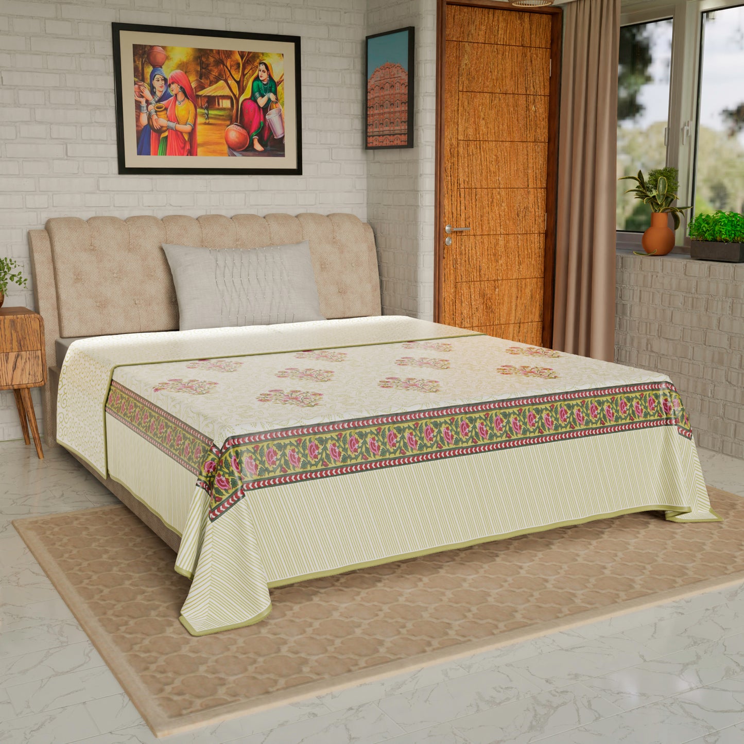 Cotton Blanket - Single Dohar ( 60 x 90 Inches) mustard Pink Bouquet