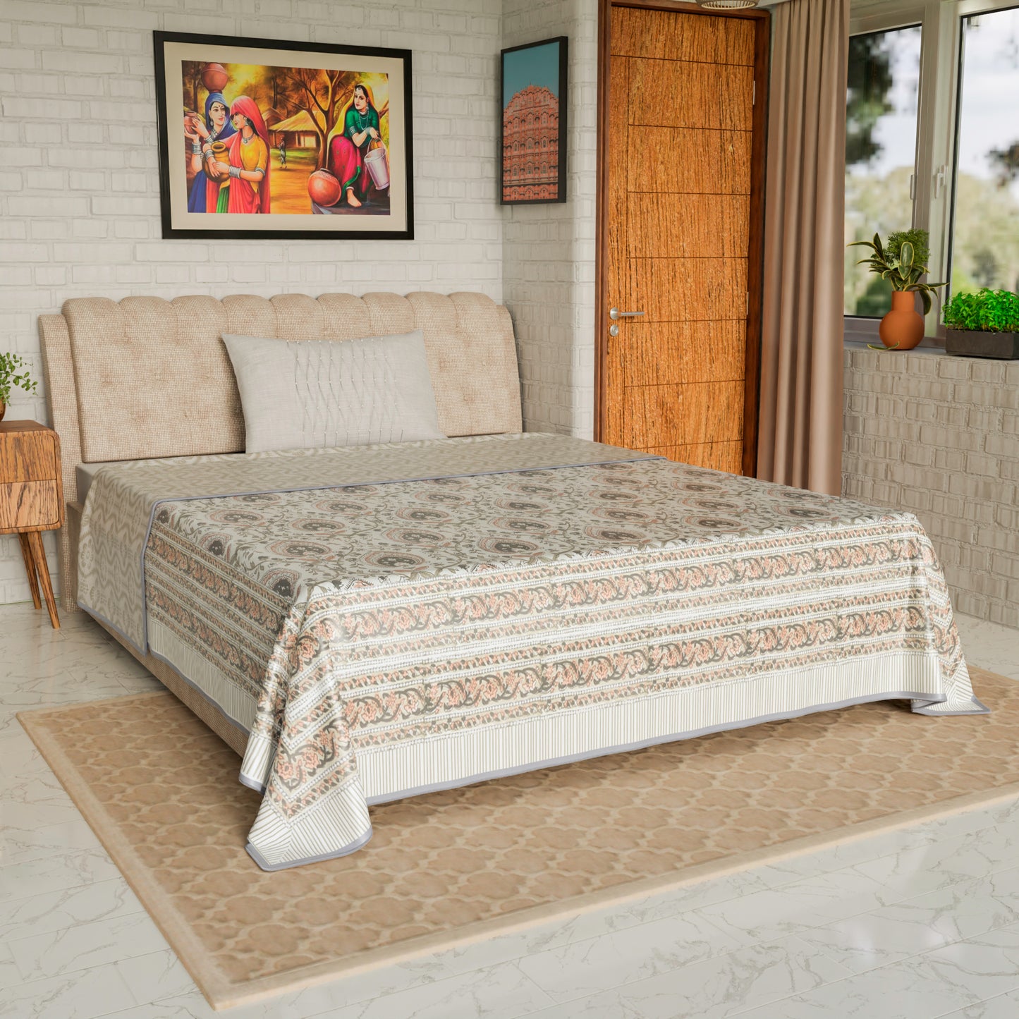 Cotton Blanket - Single Dohar ( 60 x 90 Inches) Orange-Grey Floral