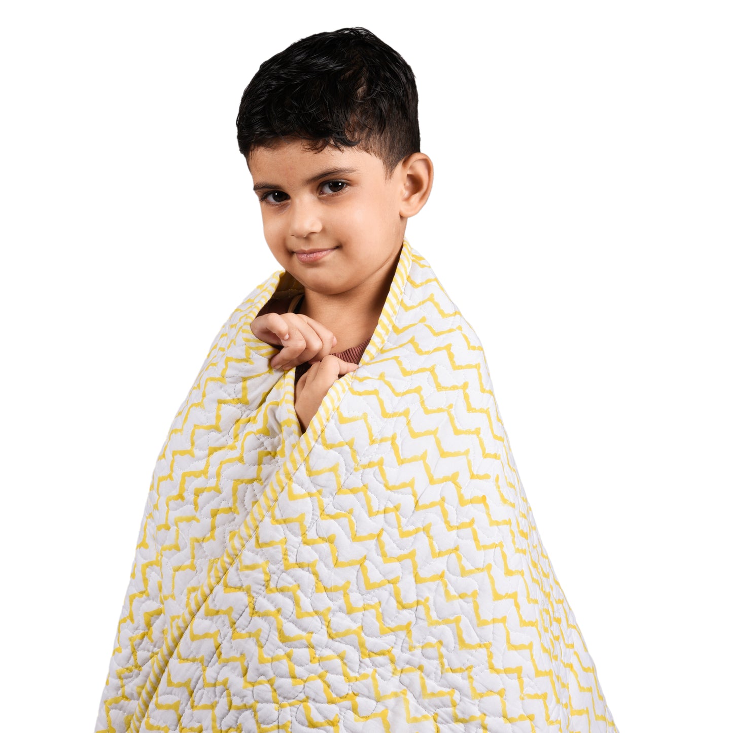Hand Block Printed Cotton Baby Quilted blanket (light Rajai) – Quilted, 60x40 inches (100x150 cm) Yellow Lion