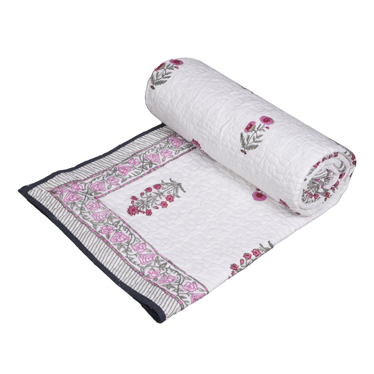 Double bed pure cotton quilted lightweight hand printed blanket (Duvet / comforter 90 x 108 Inches)