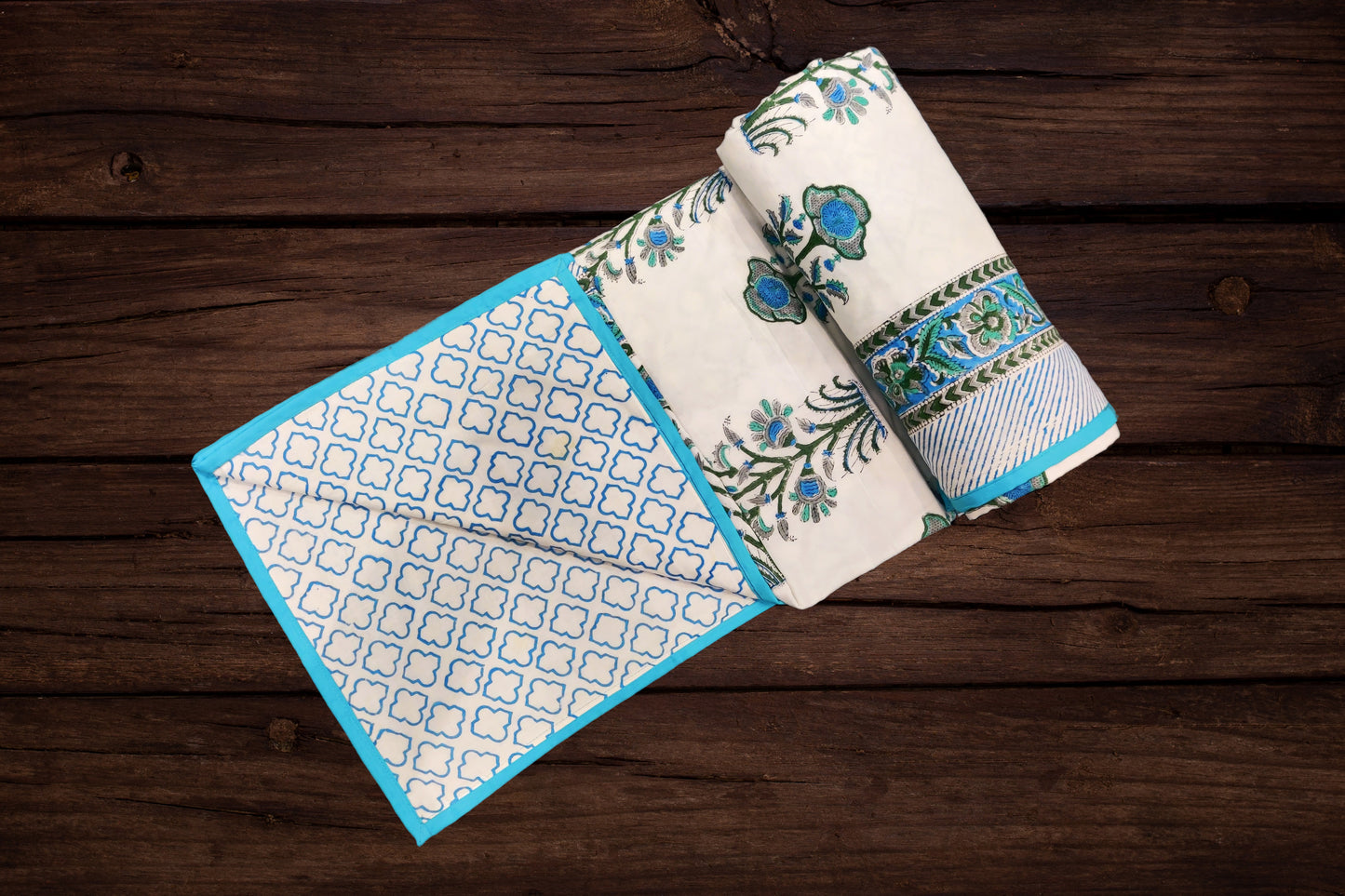 Cotton Blanket - Single Dohar ( 60 x 90 Inches) Blue-Grey-Plant