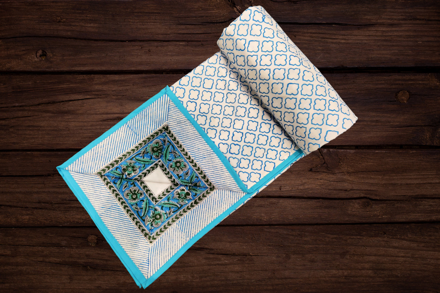 Cotton Blanket - Single Dohar ( 60 x 90 Inches) Blue-Grey-Plant