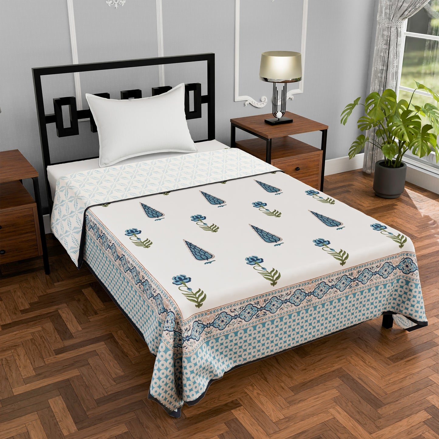 Cotton Blanket - Single Dohar ( 60 x 90 Inches) Dark Blue Palm