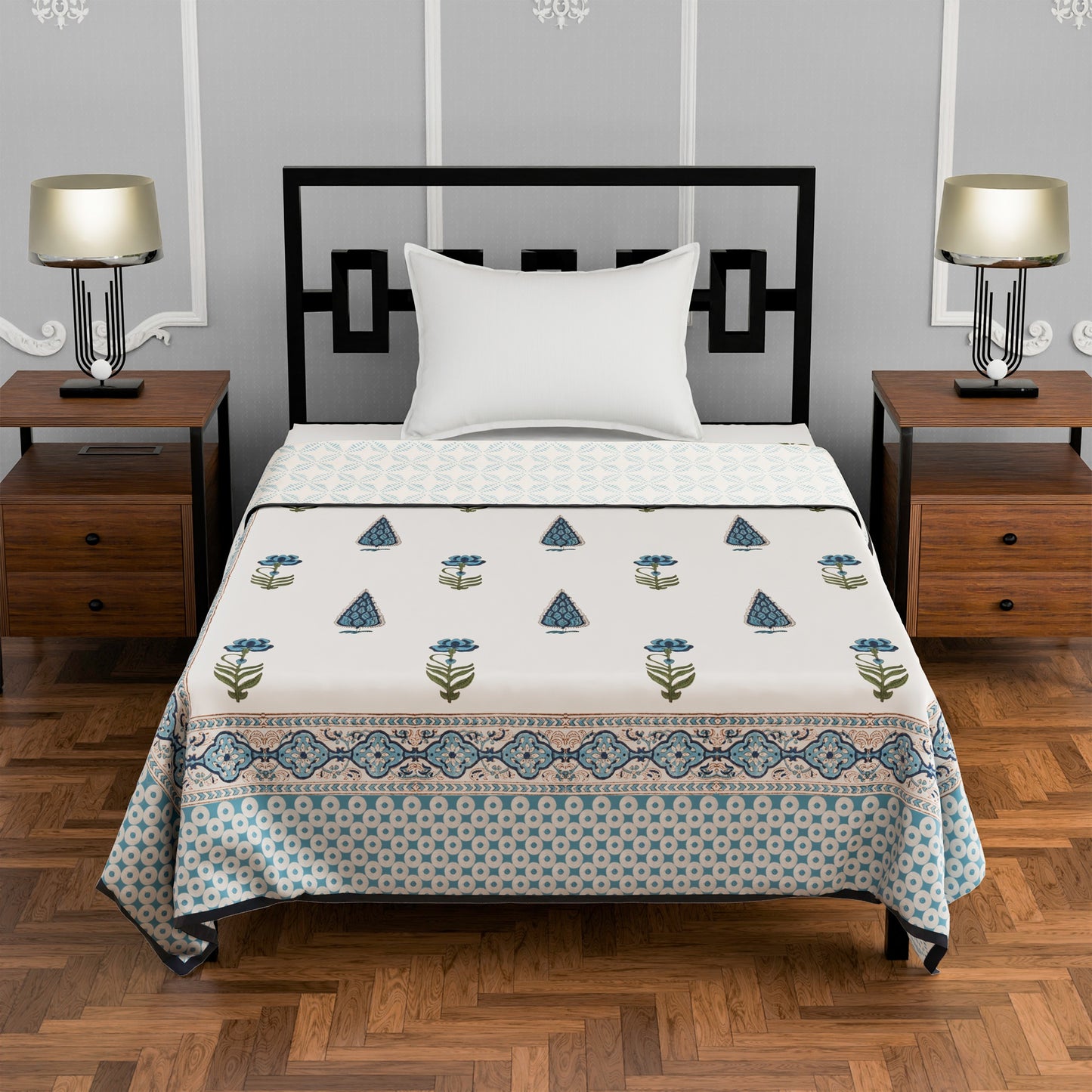 Cotton Blanket - Single Dohar ( 60 x 90 Inches) Dark Blue Palm