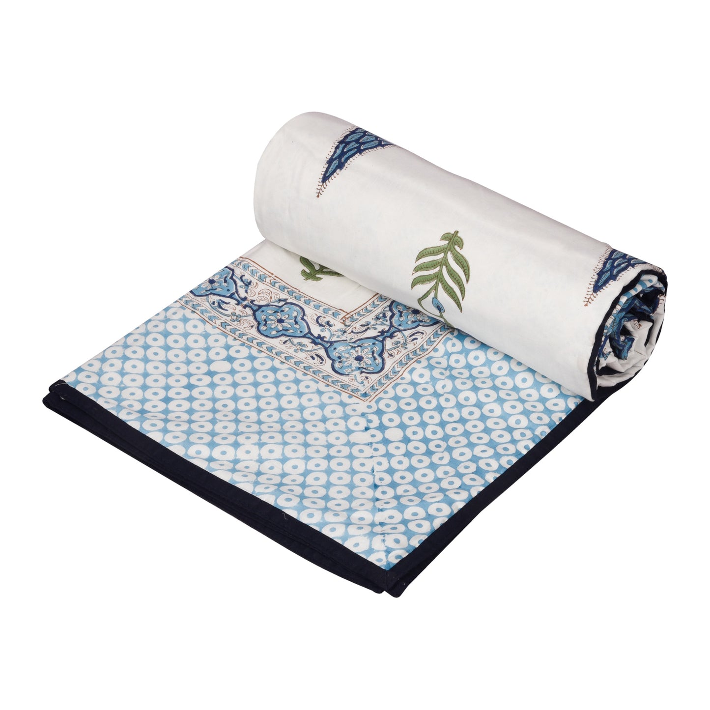 Cotton Blanket - Single Dohar ( 60 x 90 Inches) Dark Blue Palm