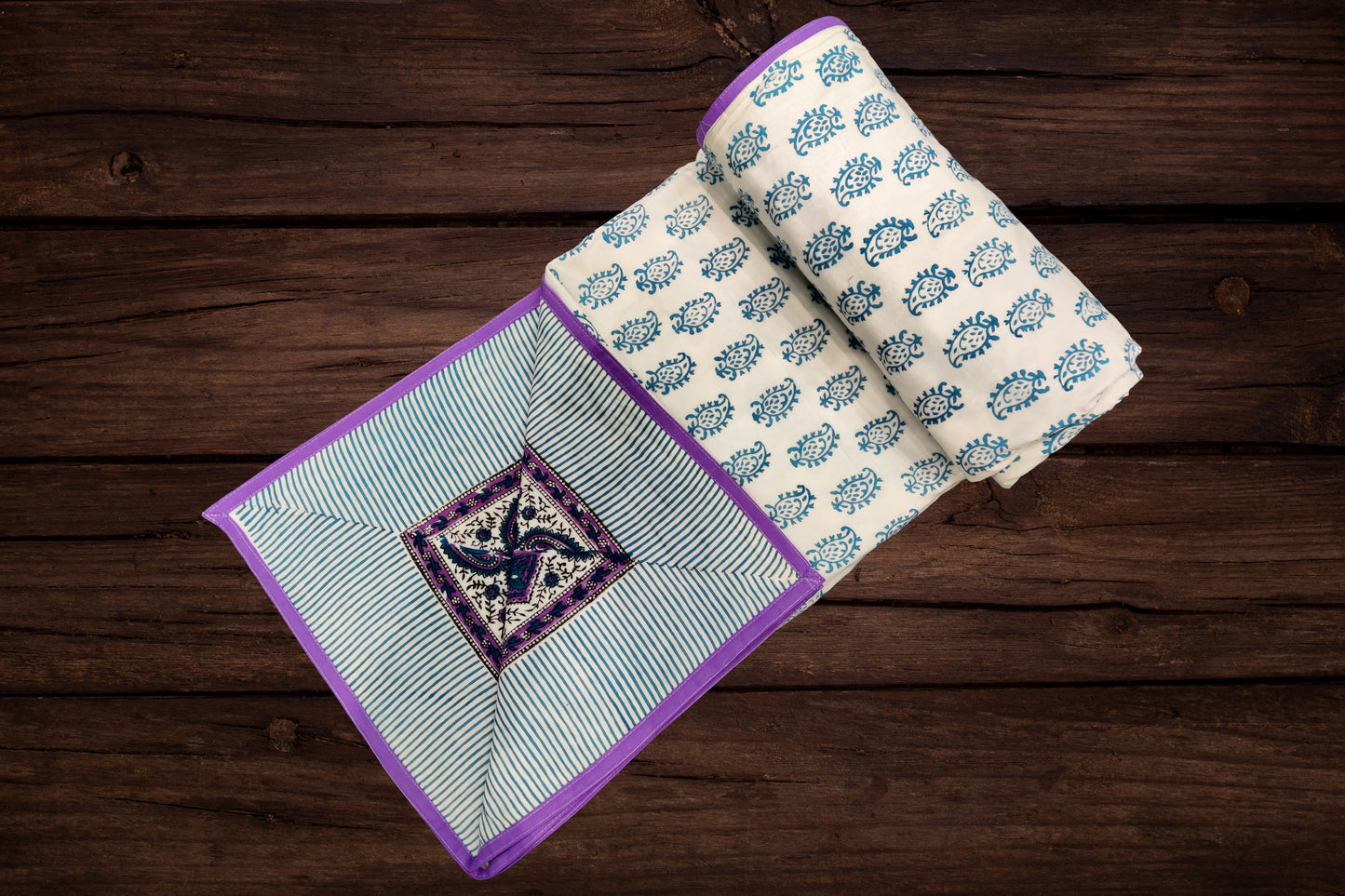 Cotton Blanket - Single Dohar ( 60 x 90 Inches) Purple Blue Flower
