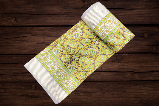 Cotton Blanket - Single Dohar ( 60 x 90 Inches) Yellow Black floral