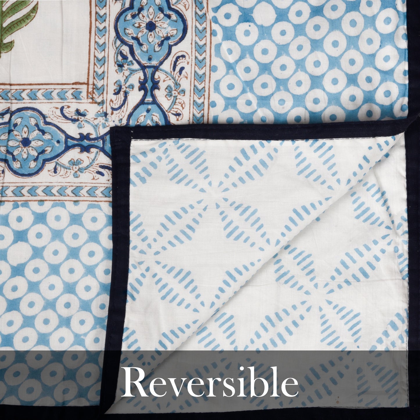 Cotton Blanket - Single Dohar ( 60 x 90 Inches) Dark Blue Palm