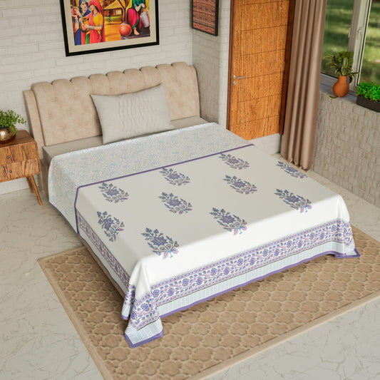 Cotton Blanket - Single Dohar ( 60 x 90 Inches) Blue Purple Plant