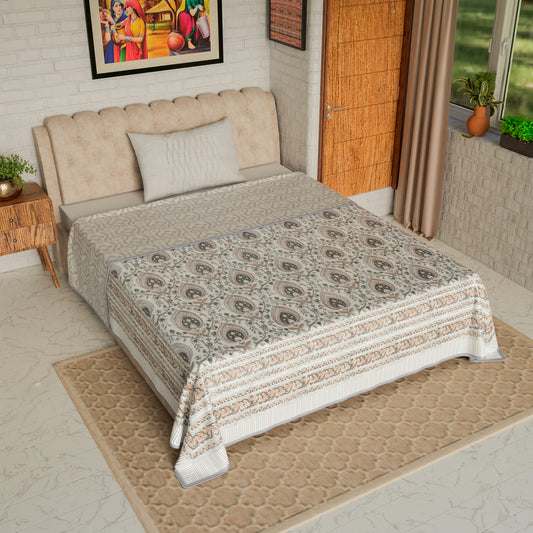 Cotton Blanket - Single Dohar ( 60 x 90 Inches) Orange-Grey Floral