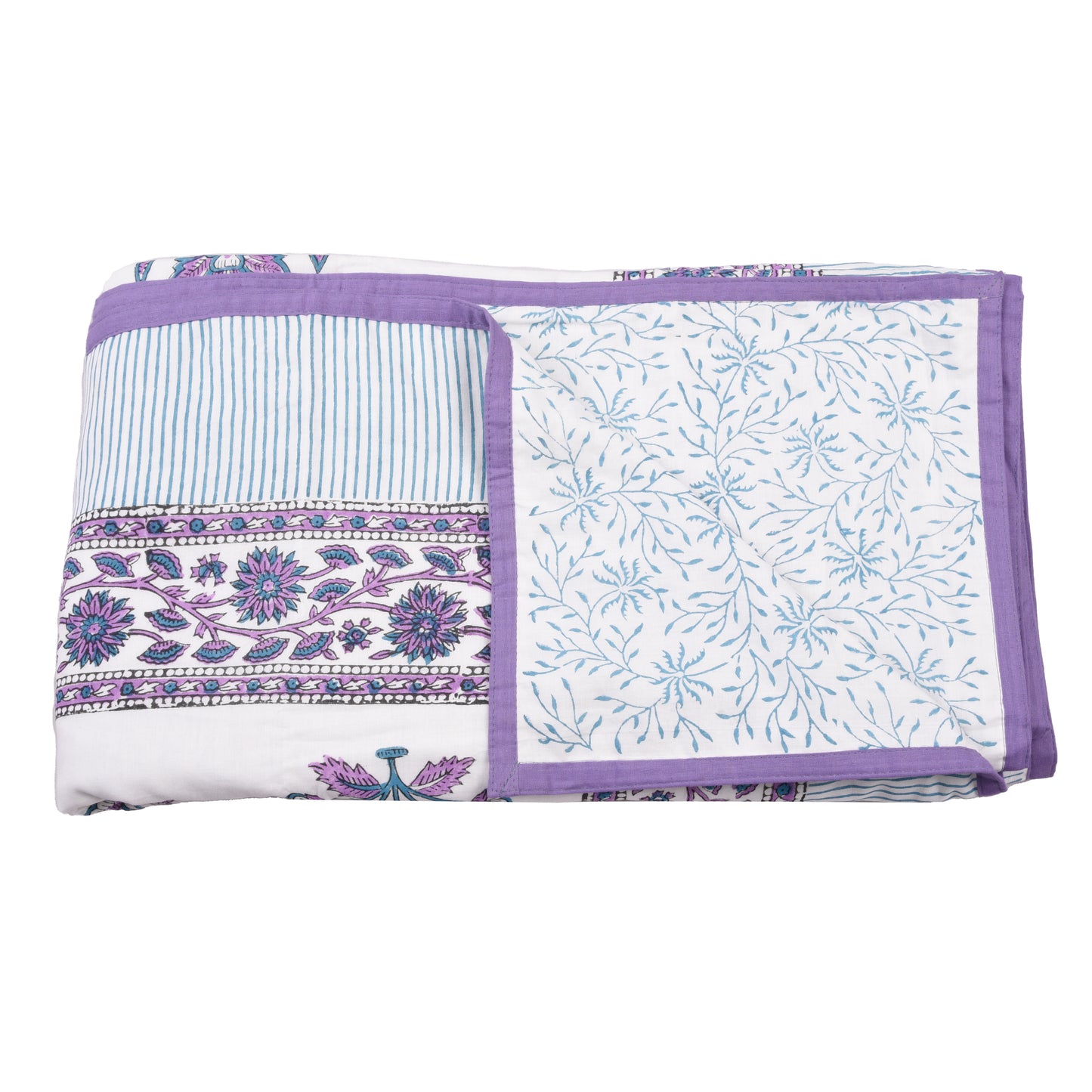 Cotton Blanket - Single Dohar ( 60 x 90 Inches) Blue Purple Plant