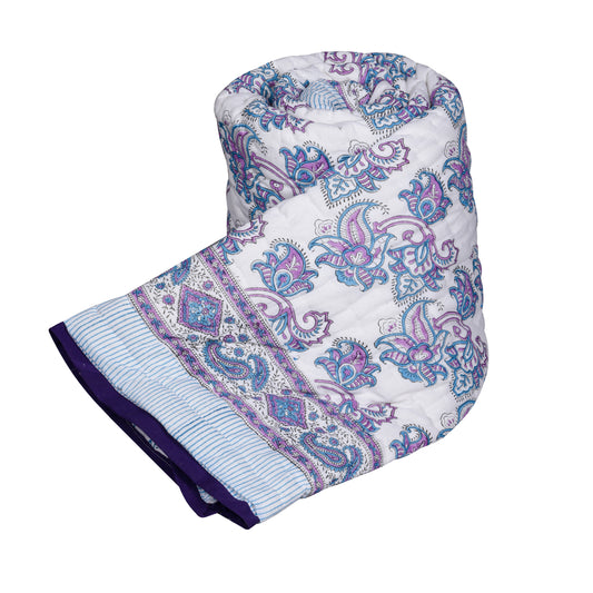 Single bed pure cotton block print quilt (Rajai) Winter blanket (60 x 90 Inches)