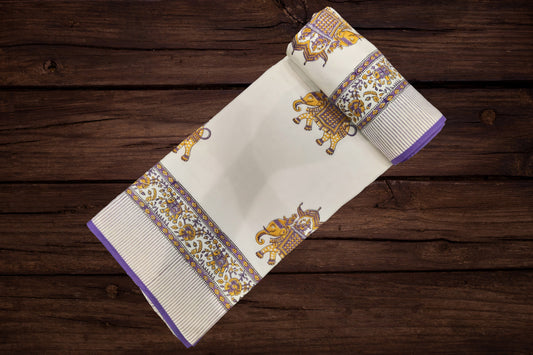Cotton Blanket - Single Dohar ( 60 x 90 Inches) Orange Purple Elephant