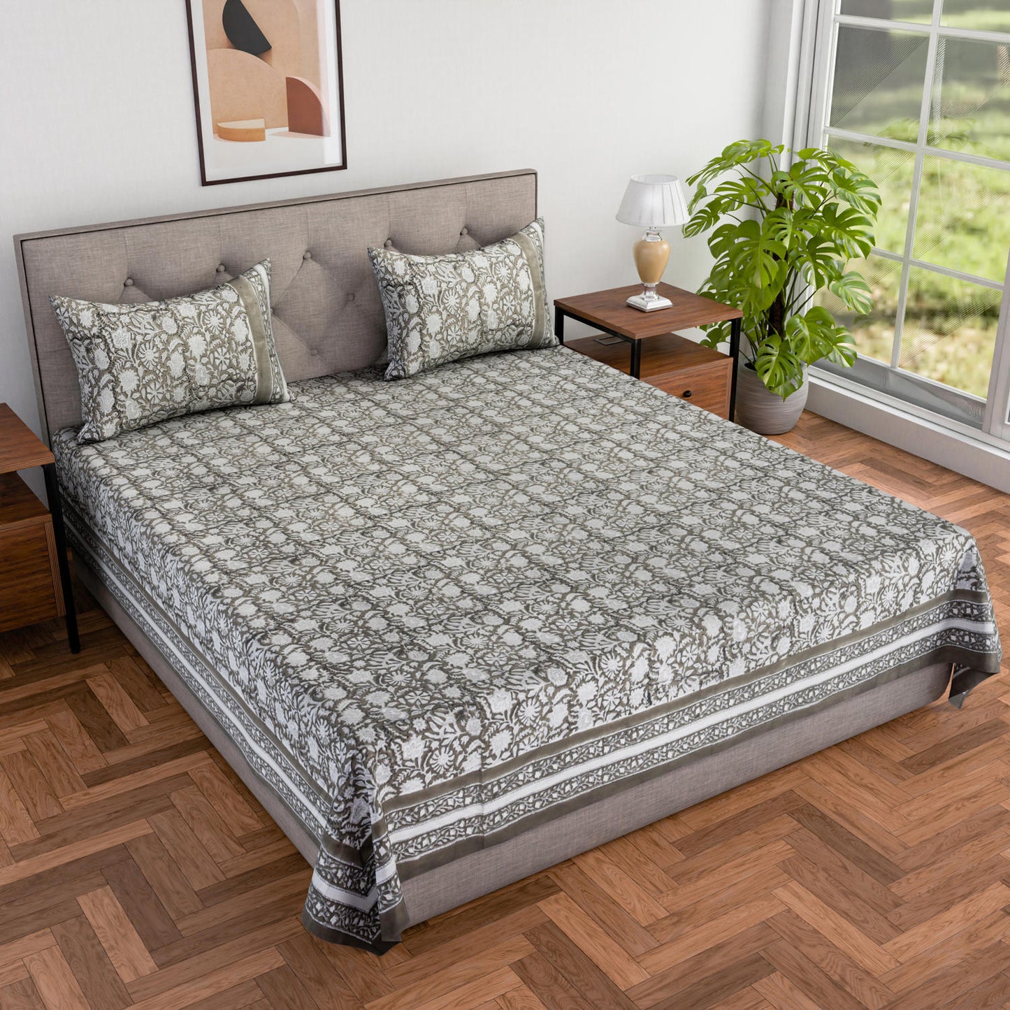 Cotton hand block printed king size bedsheet ( 100 x 108 inches)