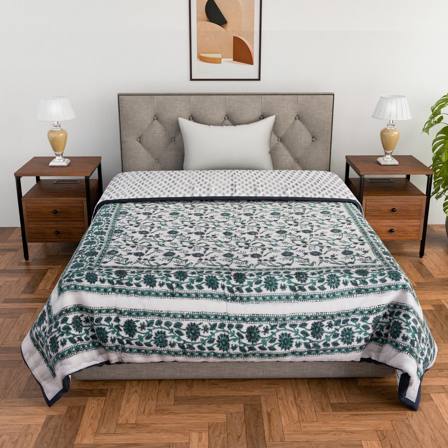 Single bed pure cotton block print quilt (Rajai) Winter blanket (60 x 90 Inches)