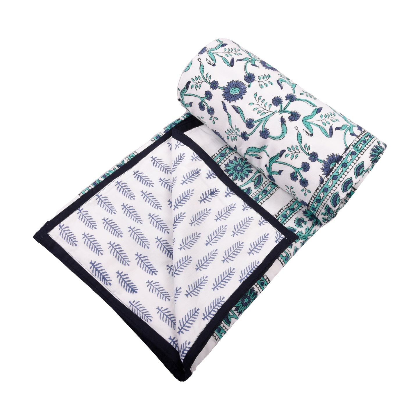Cotton Blanket - Single Dohar ( 60 x 90 Inches) Blue Green Floral-N