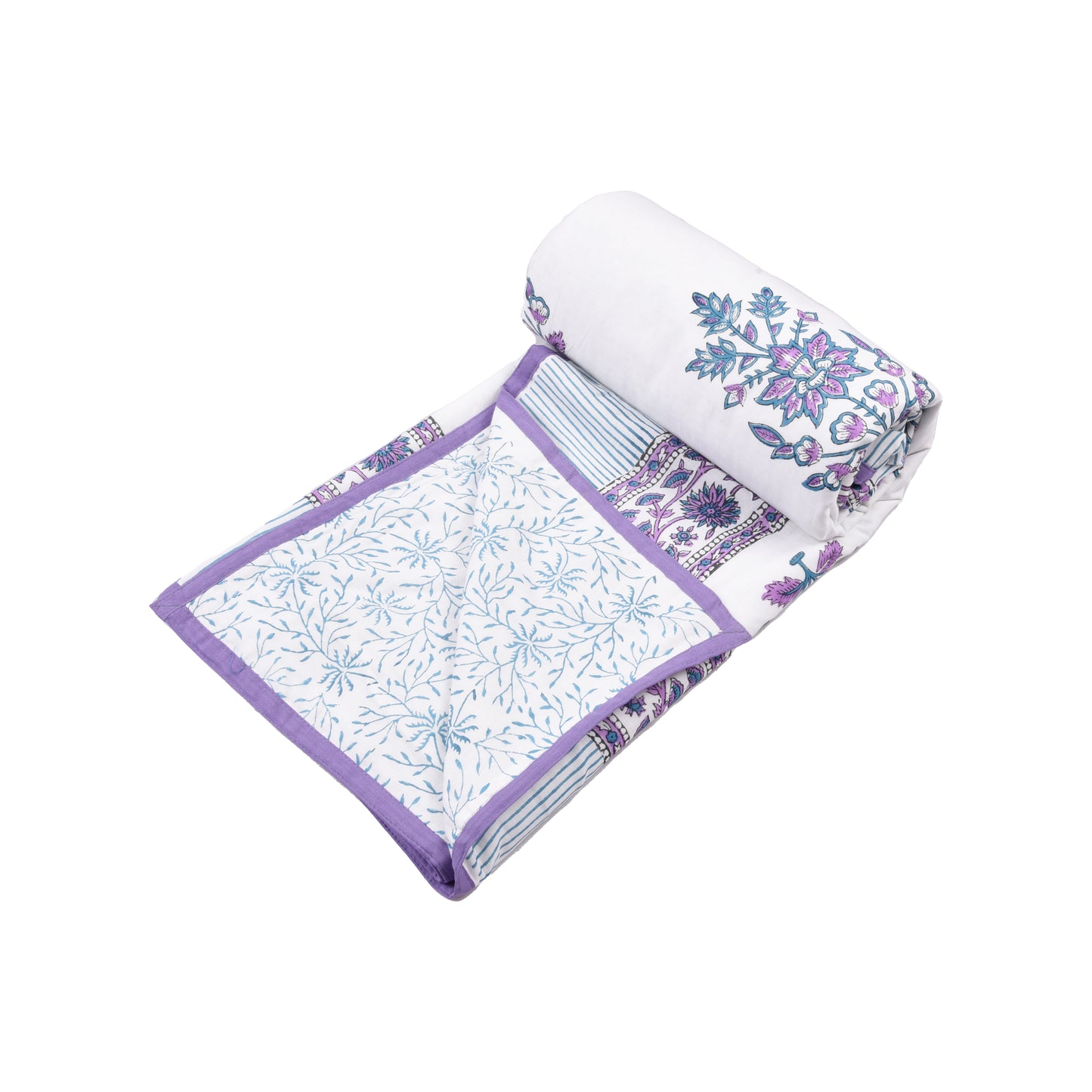 Cotton Blanket - Single Dohar ( 60 x 90 Inches) Blue Purple Plant