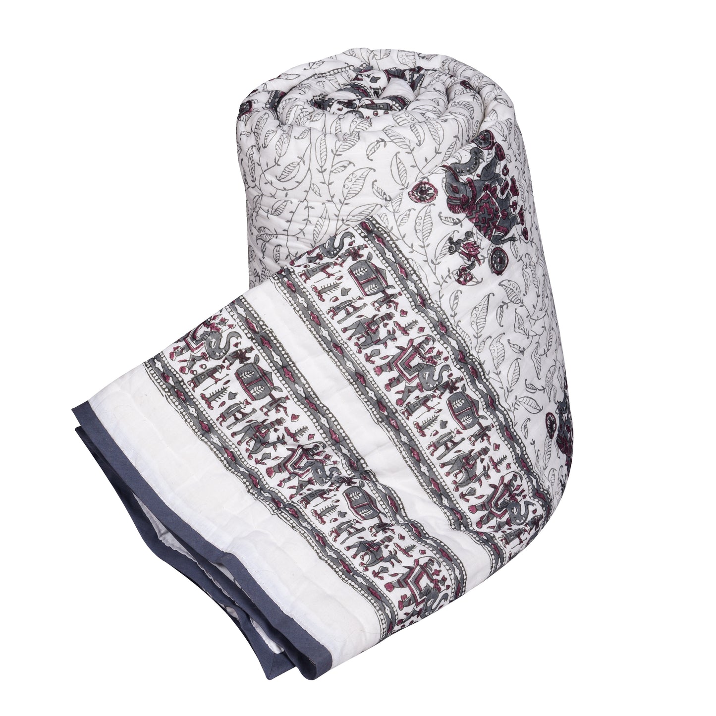 Single bed pure cotton block print quilt (Rajai) Winter blanket (60 x 90 Inches)