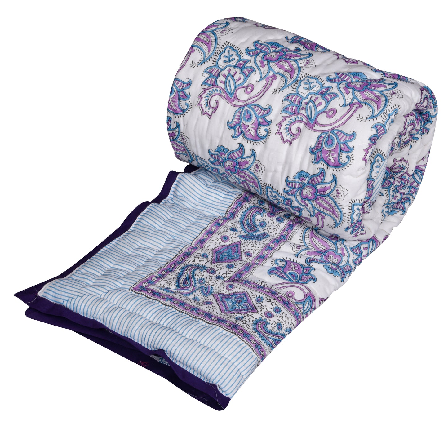 Single bed pure cotton block print quilt (Rajai) Winter blanket (60 x 90 Inches)
