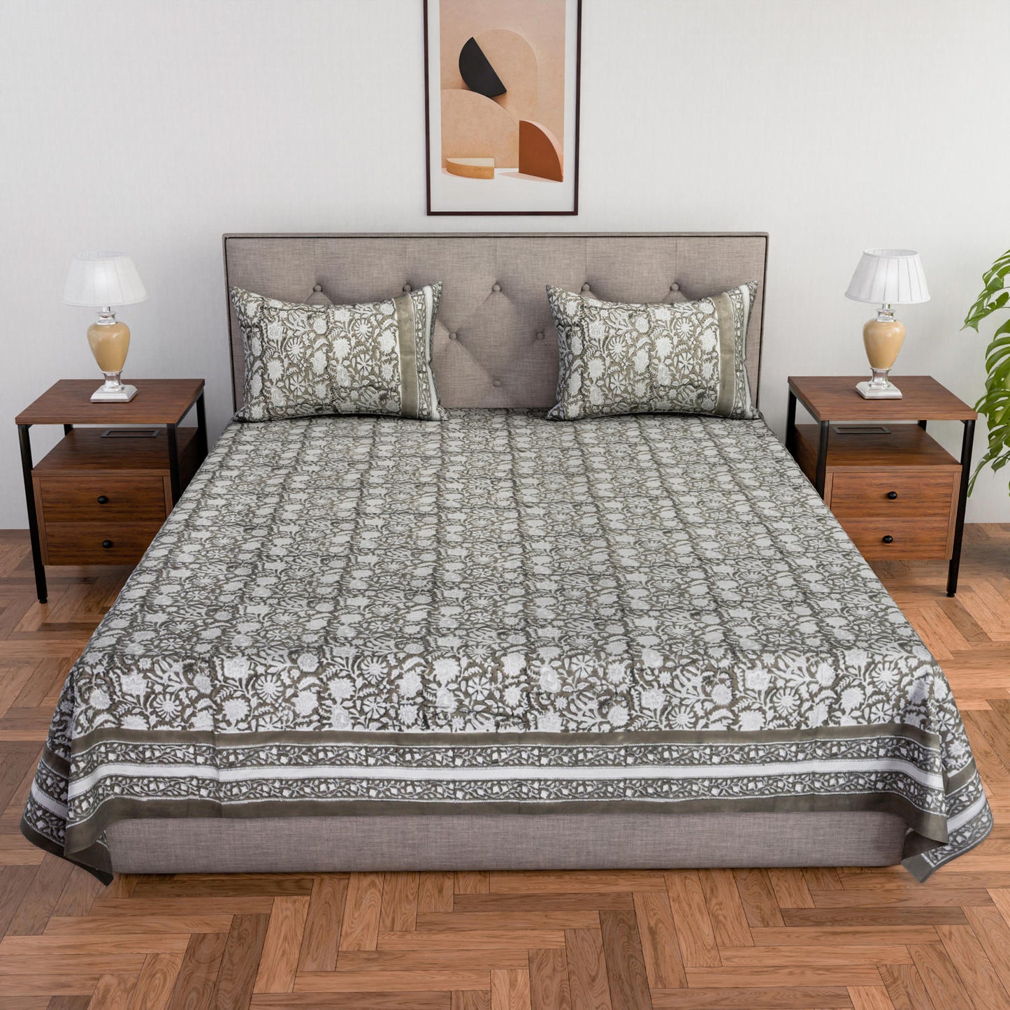 Cotton hand block printed king size bedsheet ( 100 x 108 inches)