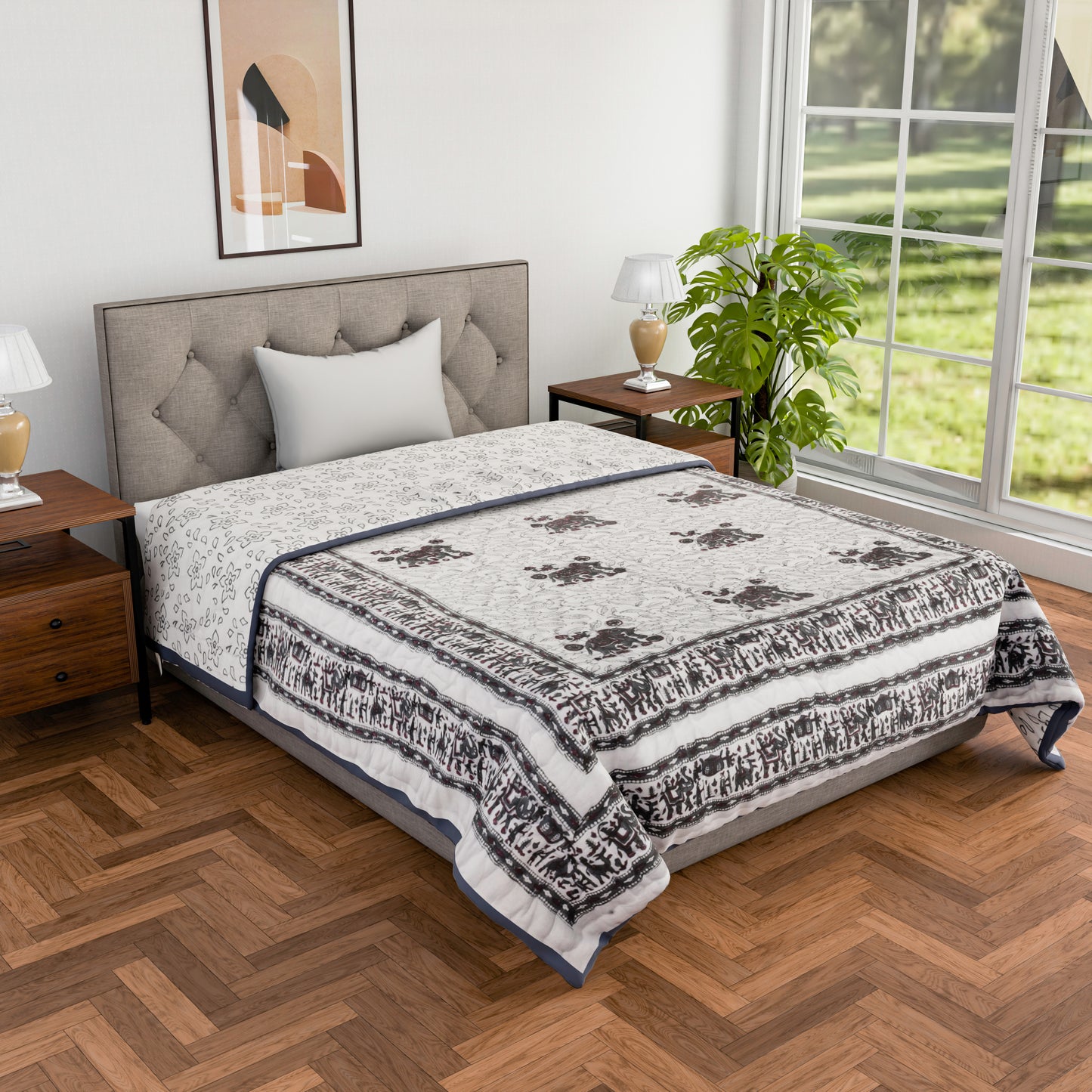Single bed pure cotton block print quilt (Rajai) Winter blanket (60 x 90 Inches)