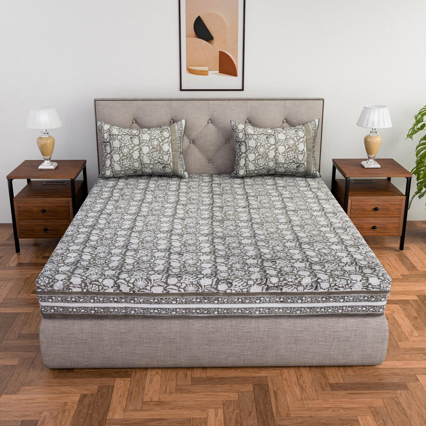 Cotton hand block printed king size bedsheet ( 100 x 108 inches)