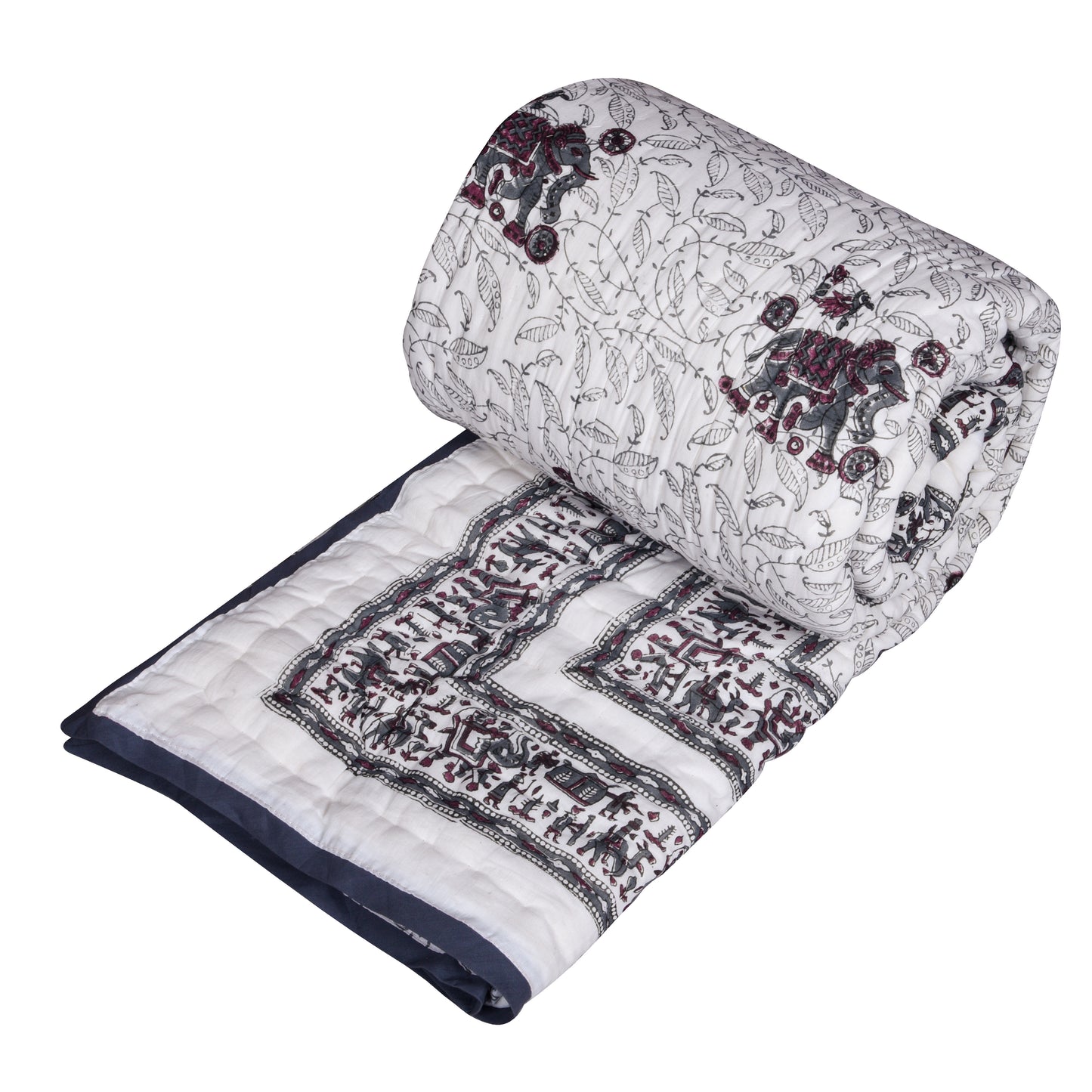 Single bed pure cotton block print quilt (Rajai) Winter blanket (60 x 90 Inches)