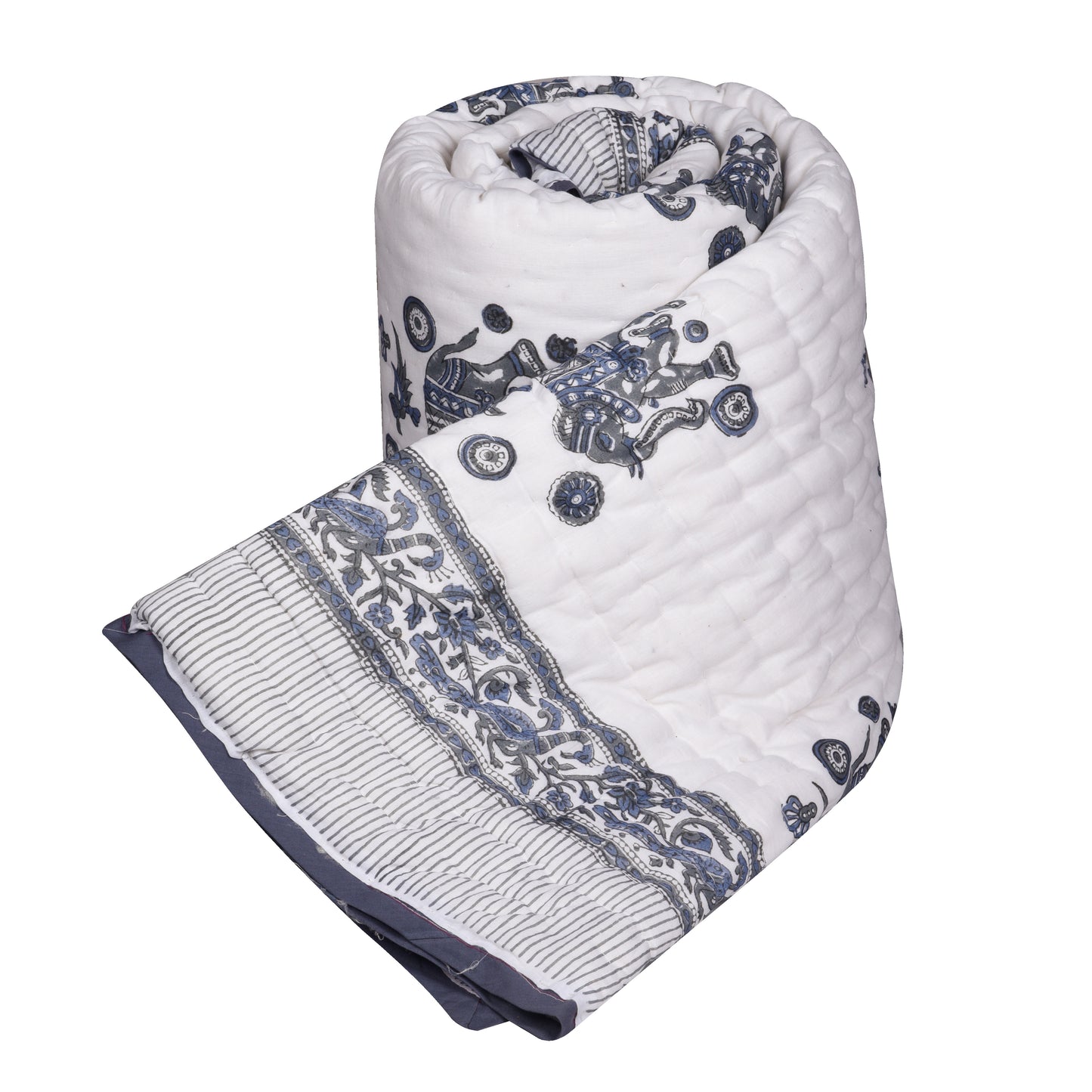 Single bed pure cotton block print quilt (Rajai) Winter blanket (60 x 90 Inches)