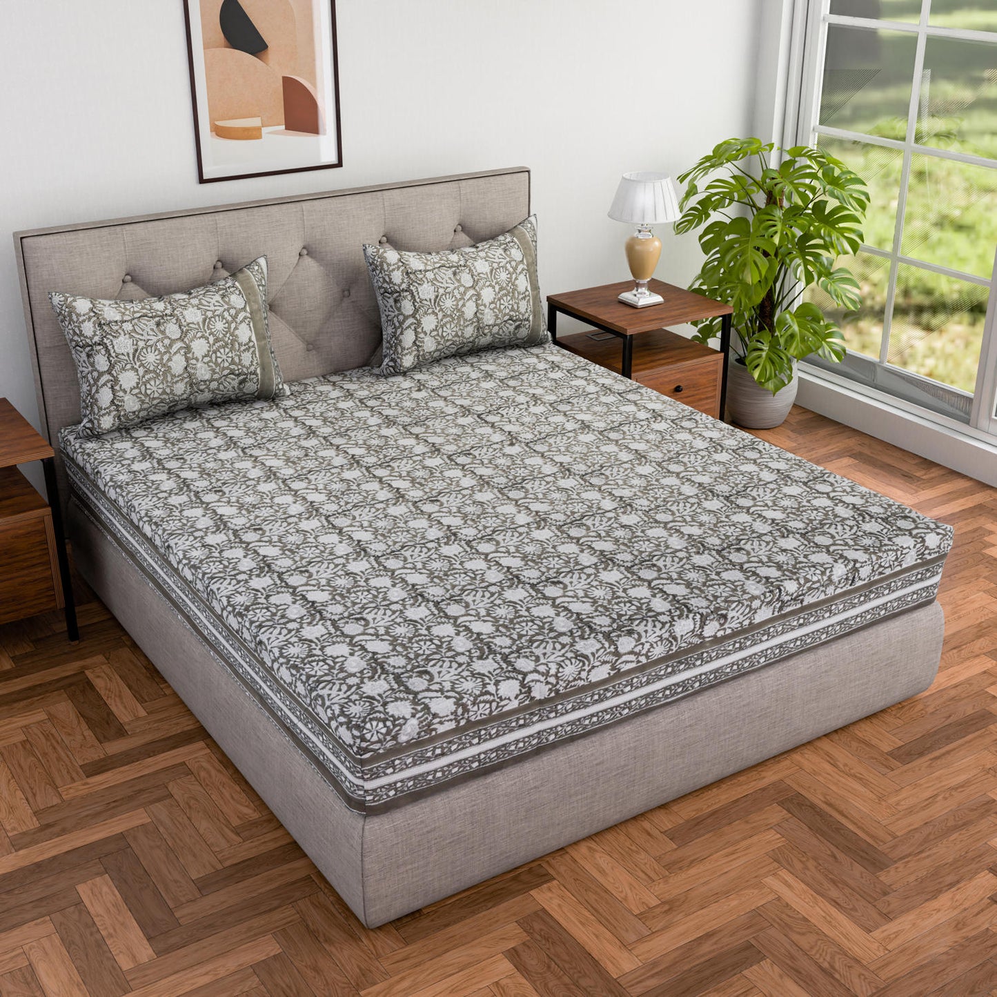 Cotton hand block printed king size bedsheet ( 100 x 108 inches)